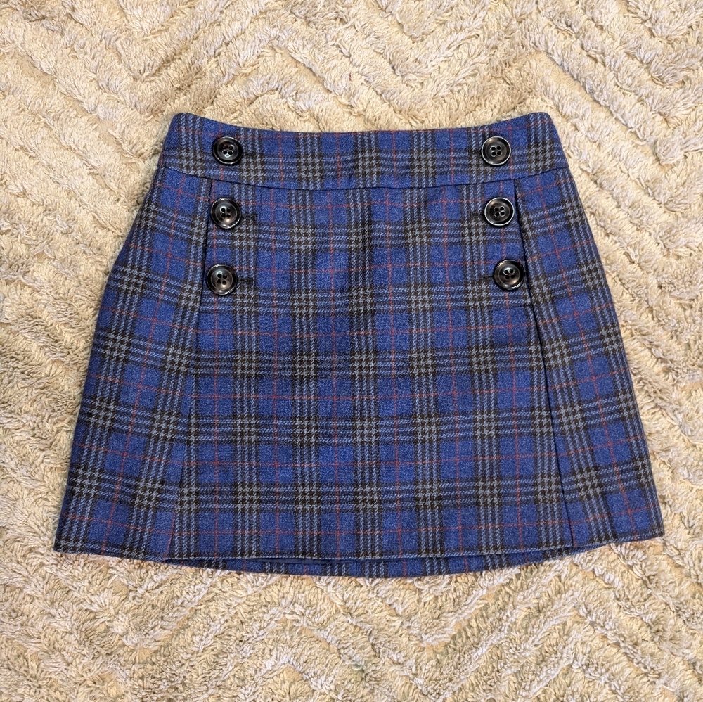Gap Wool Blend Blue Plaid Women's Mini Skirt Size 2 Y2K